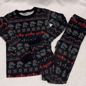 Hanna Andersson Christmas TRex Dinosaurs Long Johns Pajamas Set Size 140 10